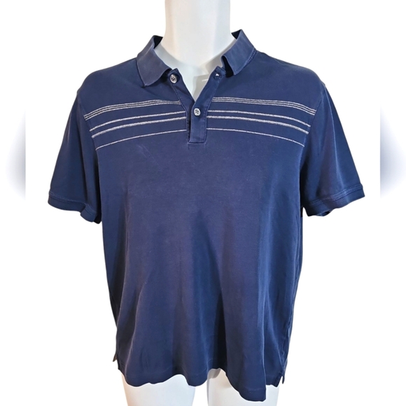 Banana Republic Luxury Touch Polo Men Medium Blue Stripped Preppy Office Academy - Picture 2 of 7